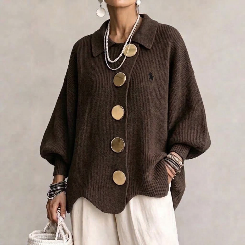 Women's Elegant Gold-Button Knit Cardigan Jacket