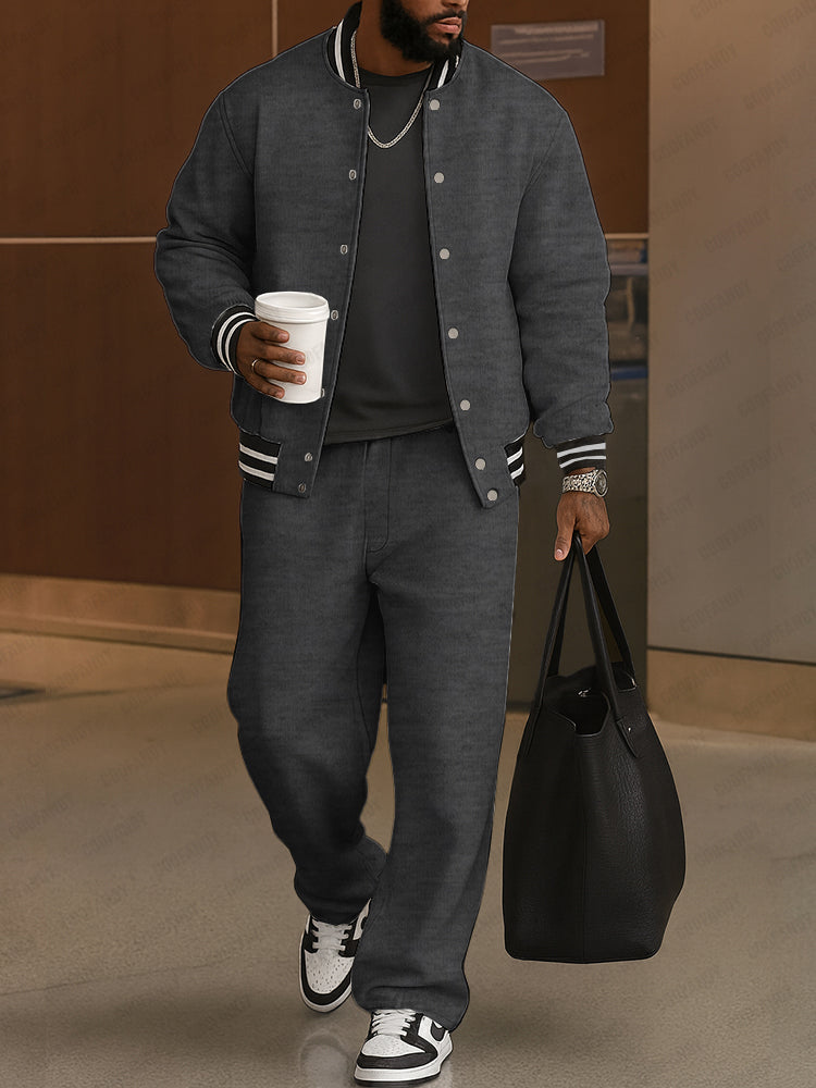 Classic Striped Trim Jacket Pants Set