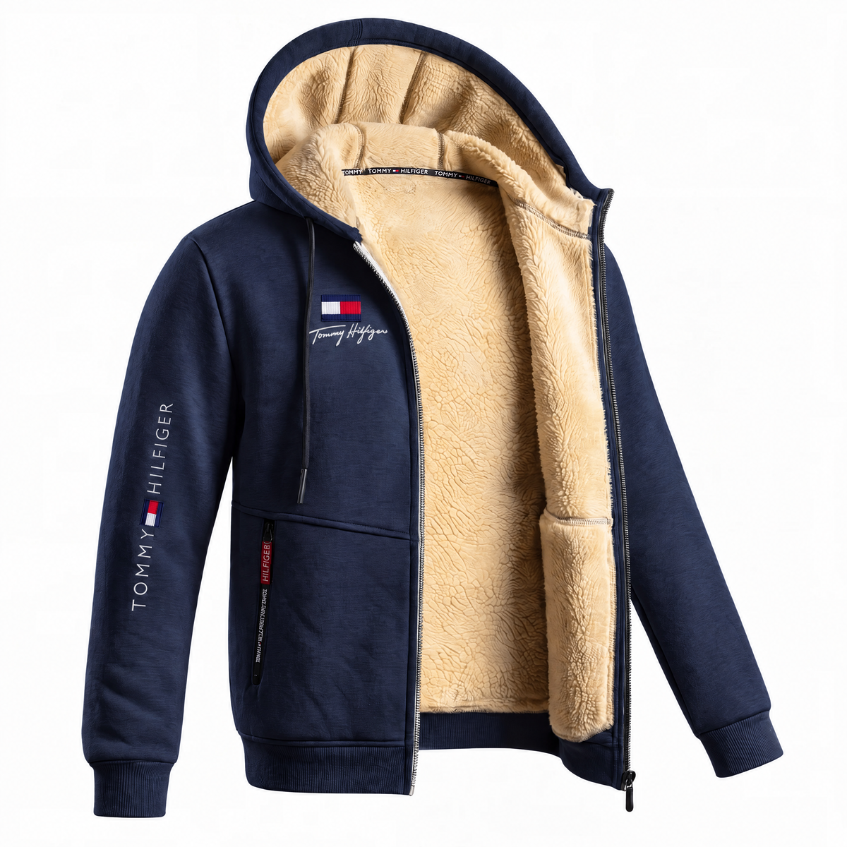Men's Contrast-Lined Hooded Full-Zip Jacket