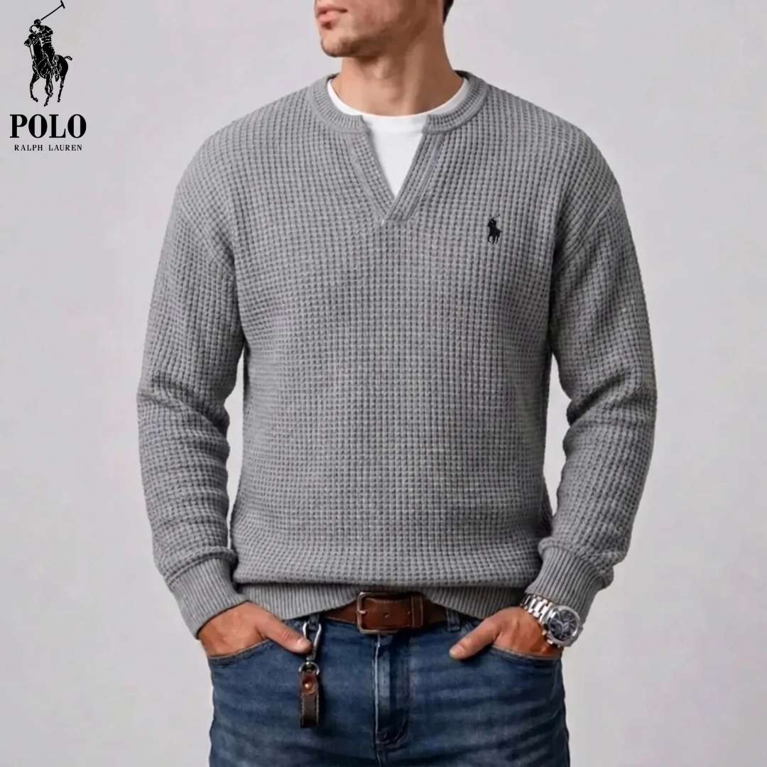 Men's Modern Waffle-Knit Notch-Neck Sweater