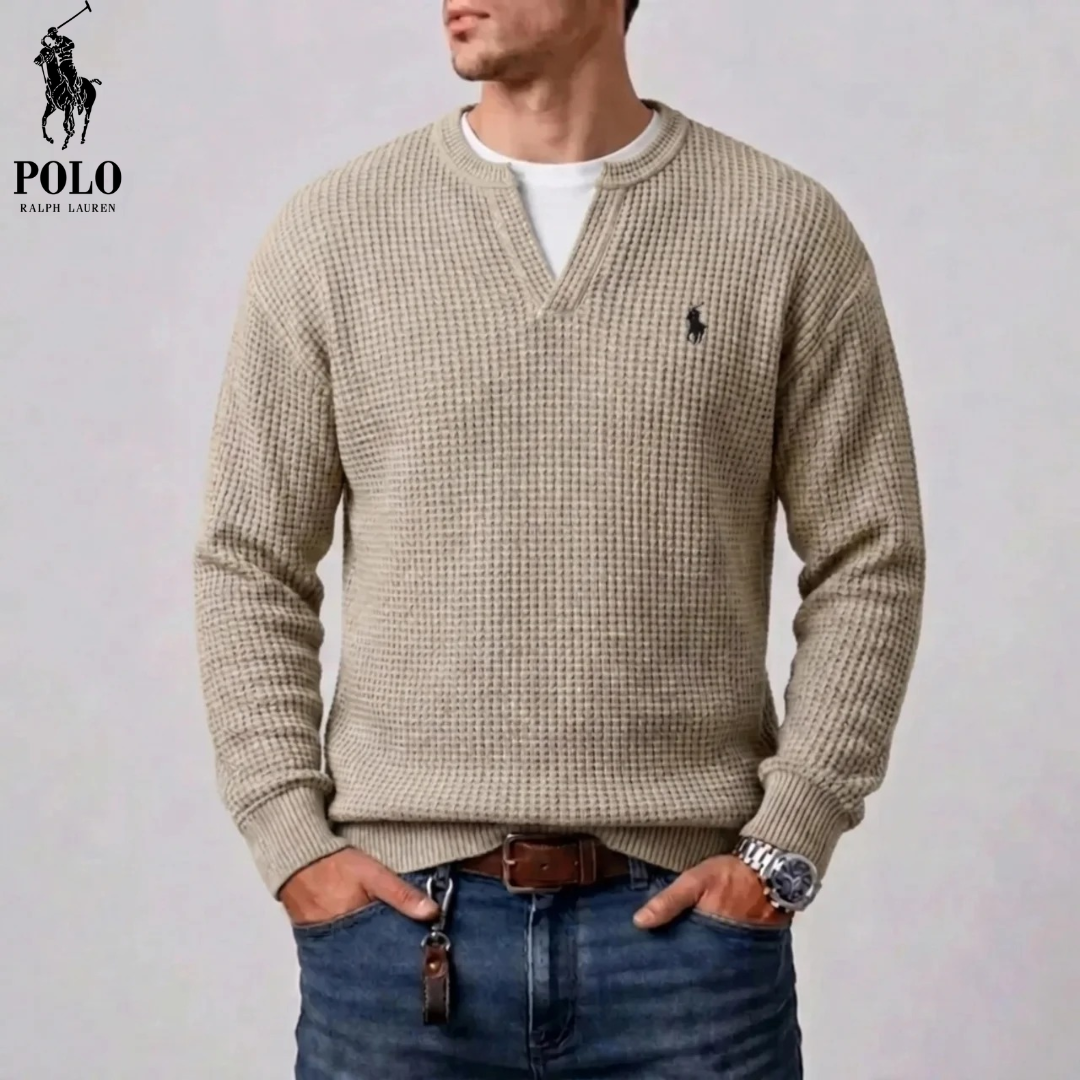 Men's Modern Waffle-Knit Notch-Neck Sweater
