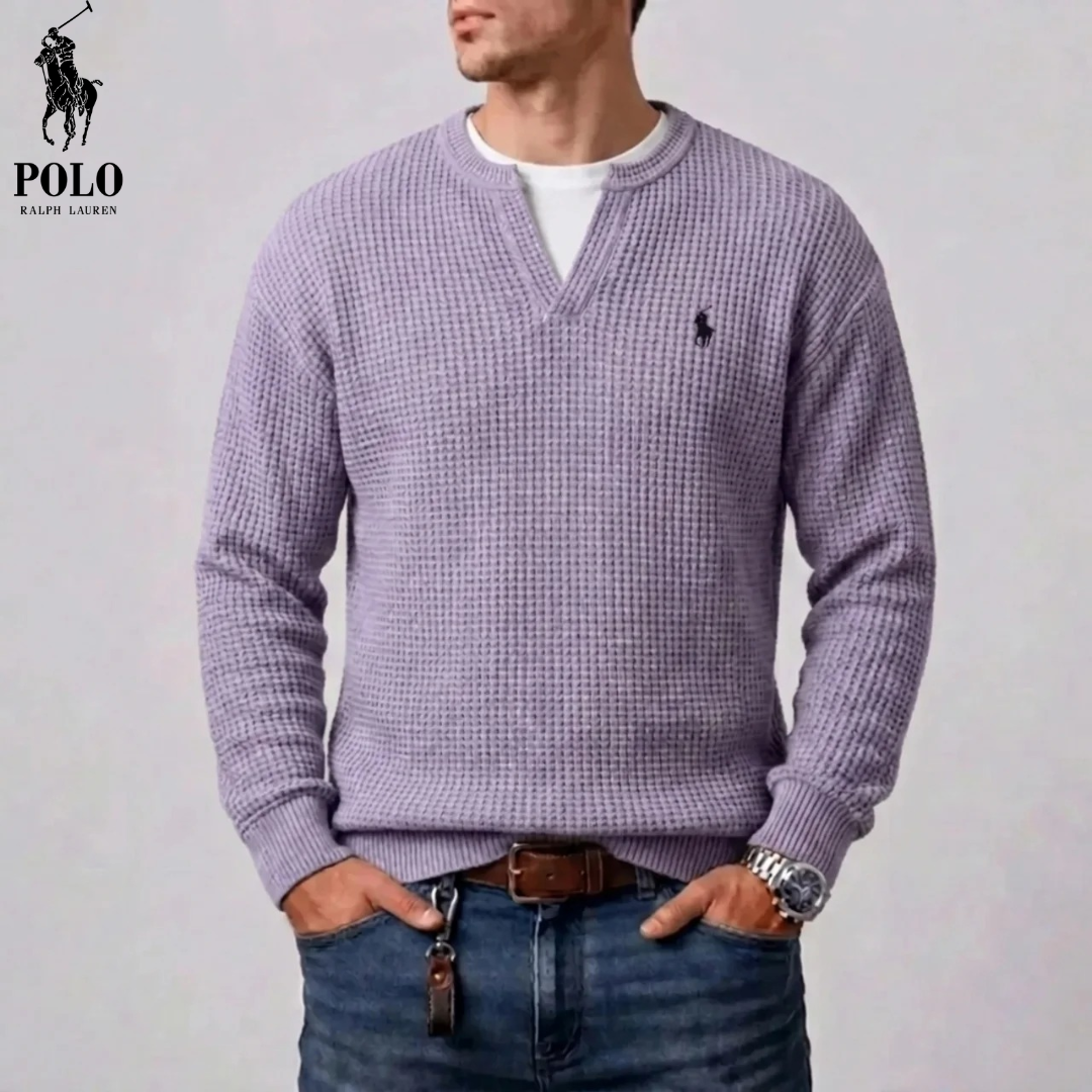 Men's Modern Waffle-Knit Notch-Neck Sweater