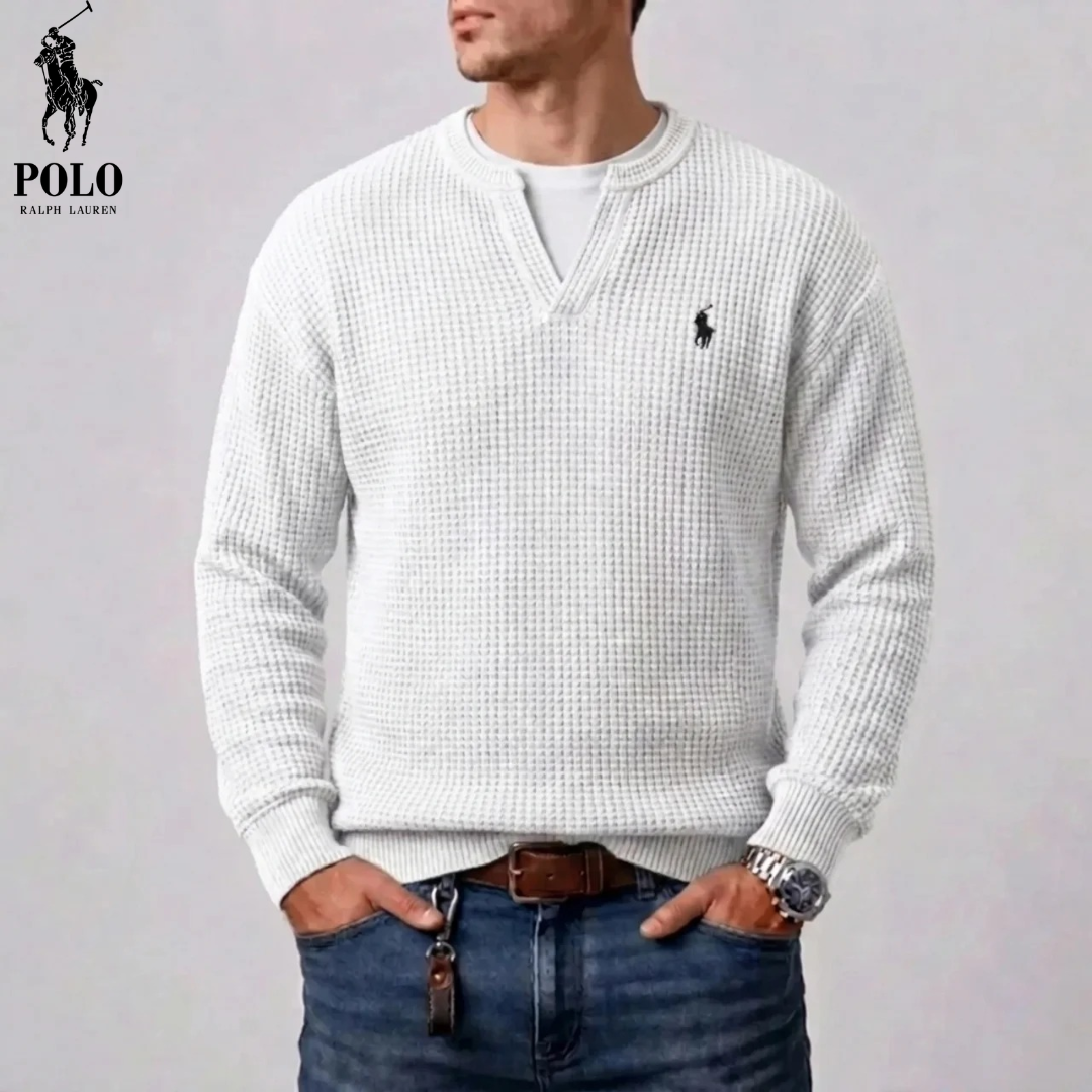 Men's Modern Waffle-Knit Notch-Neck Sweater