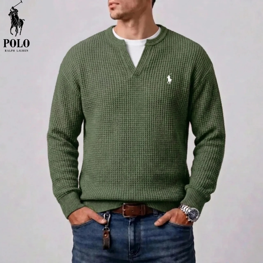 Men's Modern Waffle-Knit Notch-Neck Sweater