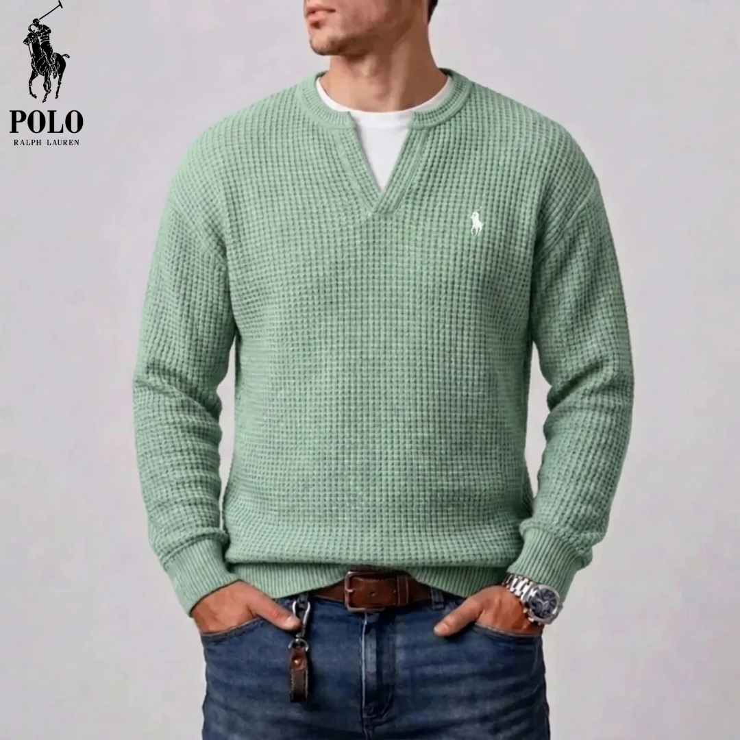Men's Modern Waffle-Knit Notch-Neck Sweater