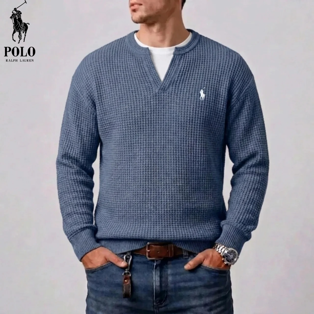 Men's Modern Waffle-Knit Notch-Neck Sweater