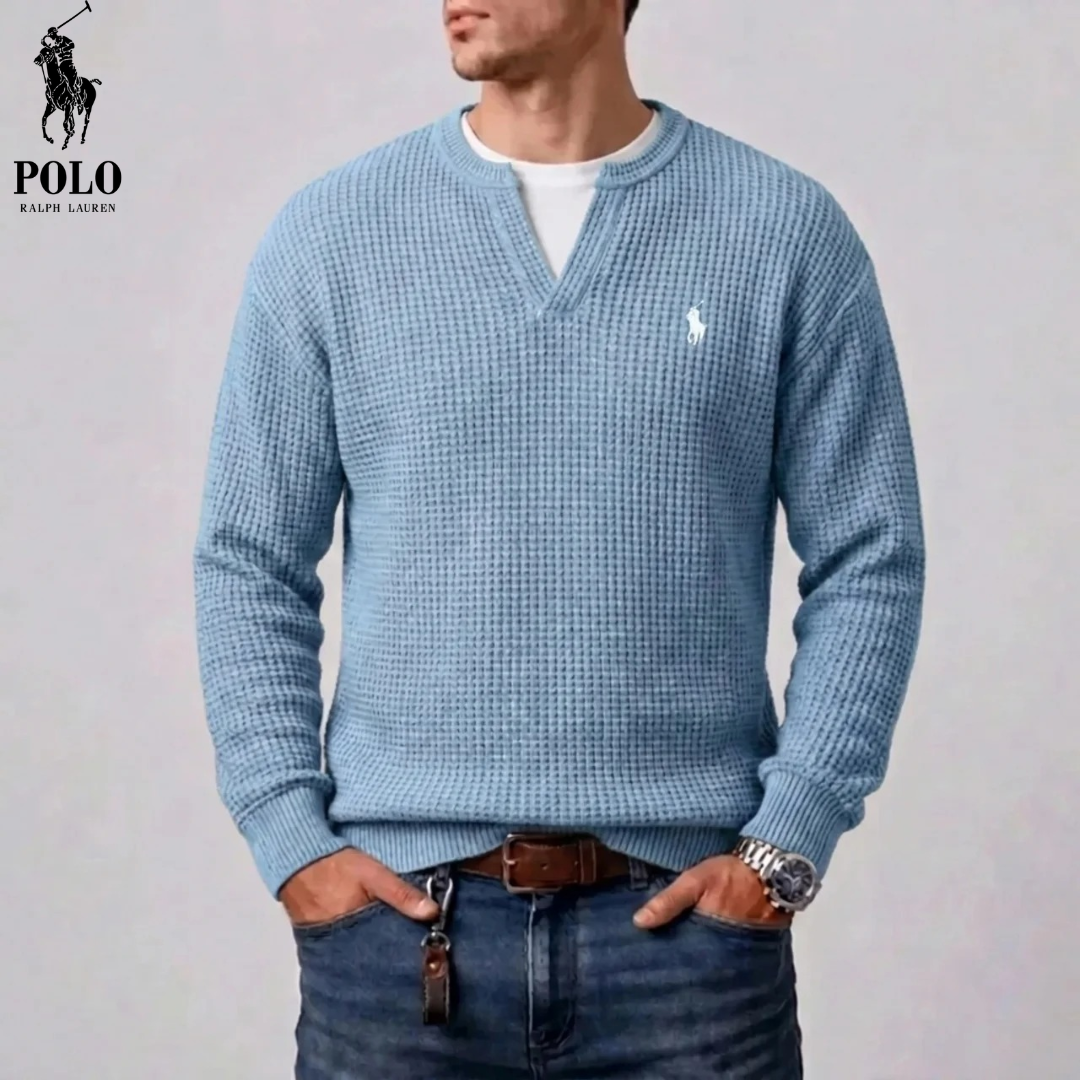 Men's Modern Waffle-Knit Notch-Neck Sweater