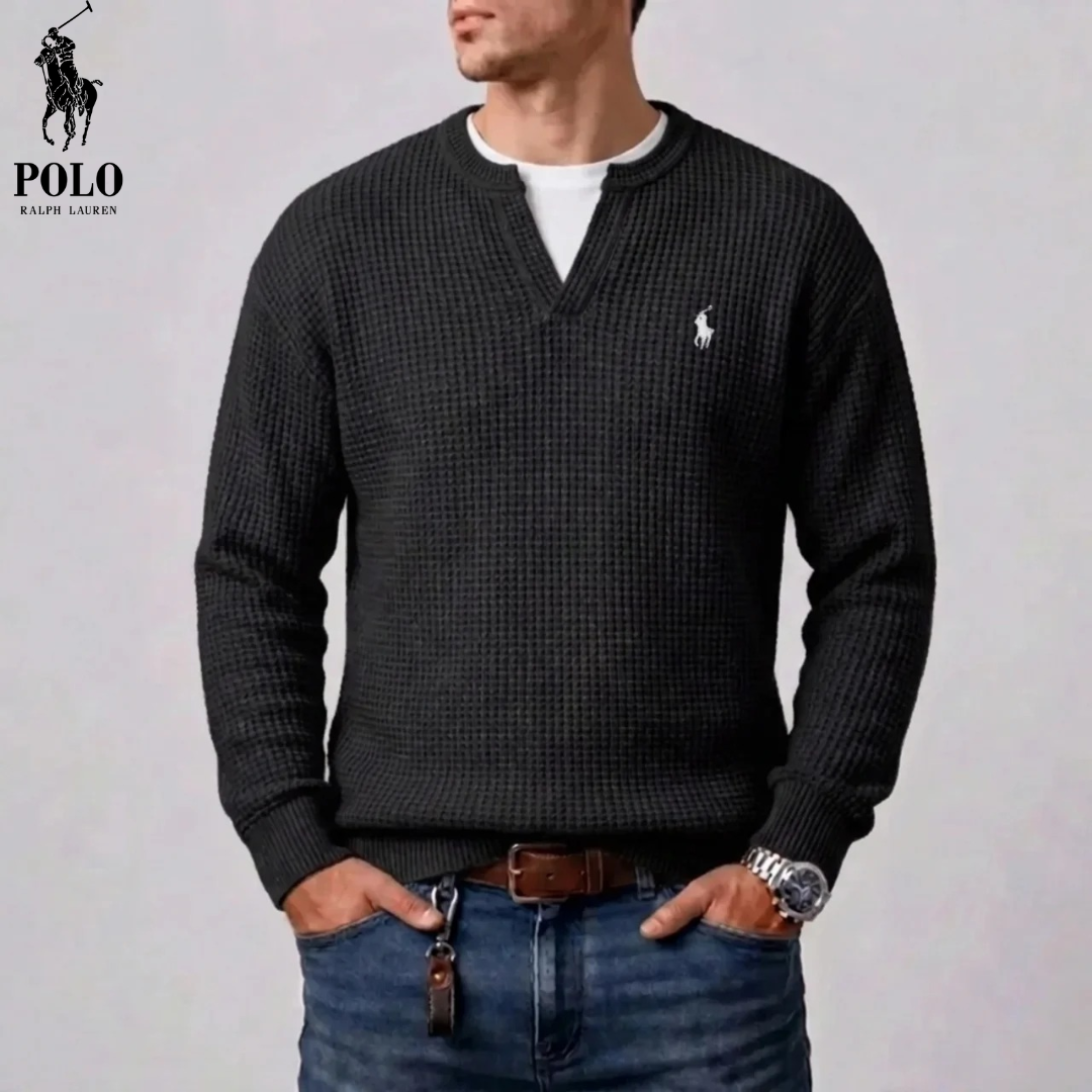 Men's Modern Waffle-Knit Notch-Neck Sweater