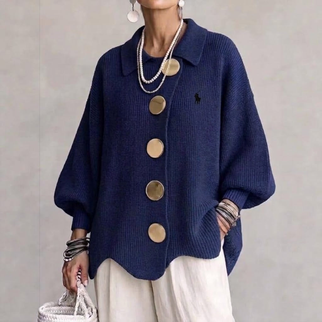 Women's Elegant Gold-Button Knit Cardigan Jacket