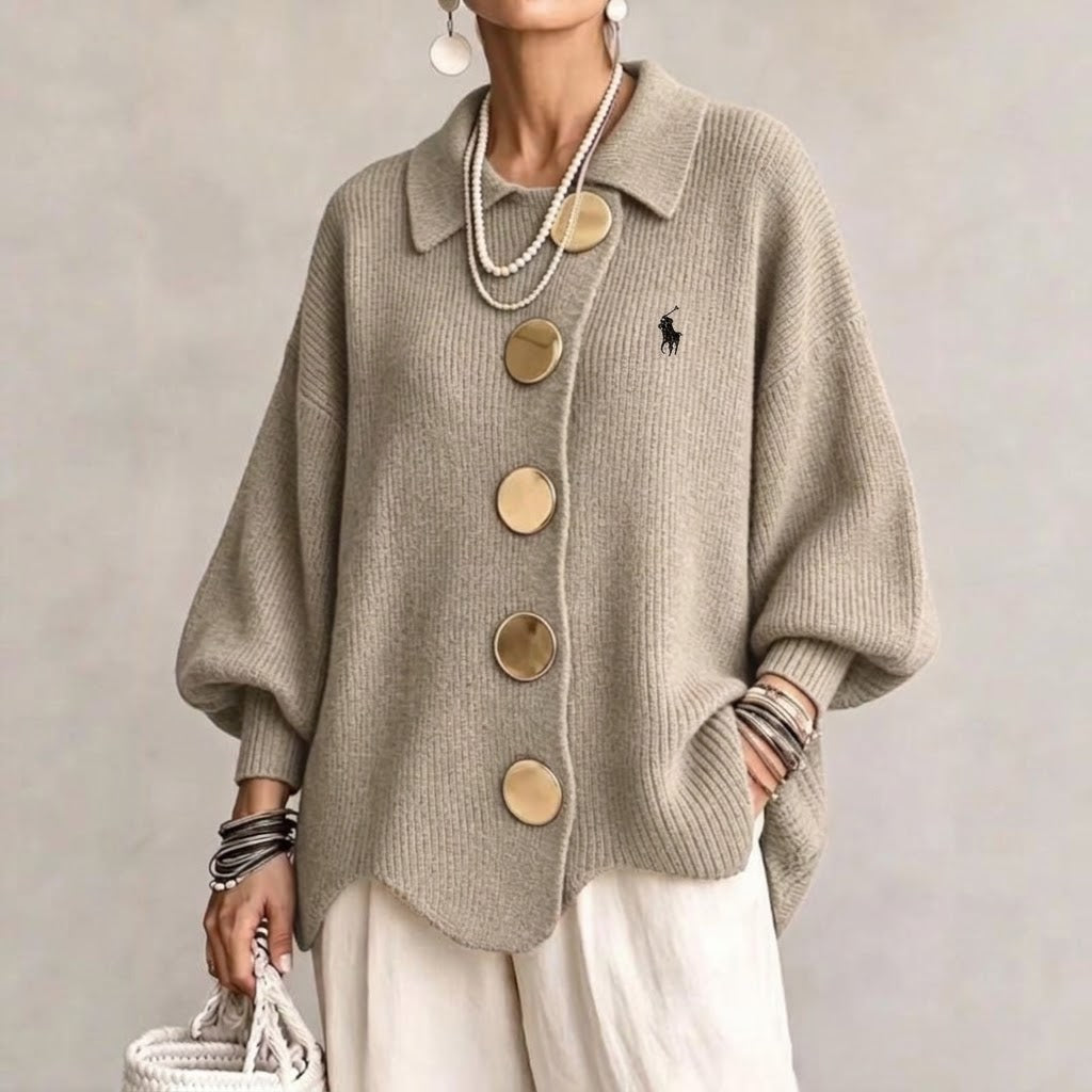 Women's Elegant Gold-Button Knit Cardigan Jacket