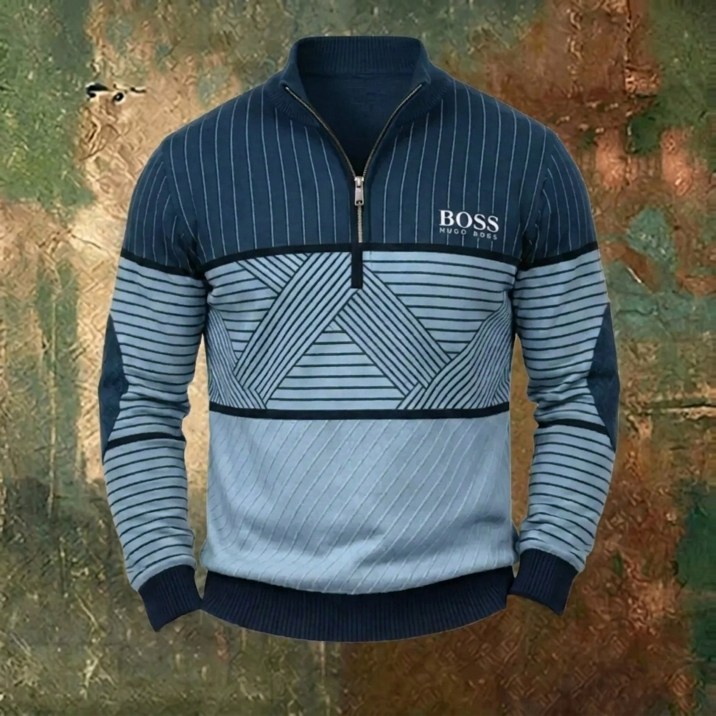 Men's Geometric Stripe Quarter-Zip Sweater
